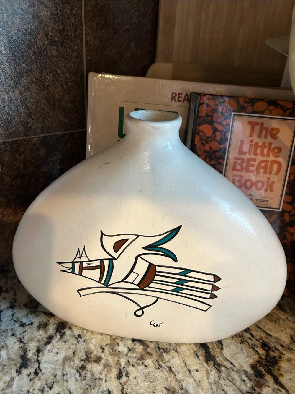 Hand-Painted White Southwestern Ceramic Vase by